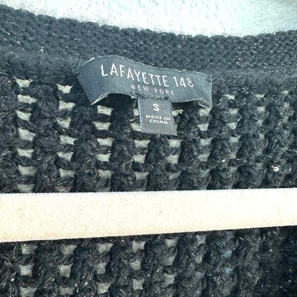 Lafayette 148 V-Neck Sweater Black Wool Silk Cashmere Metallic Women Small Luxe - Picture 2 of 6